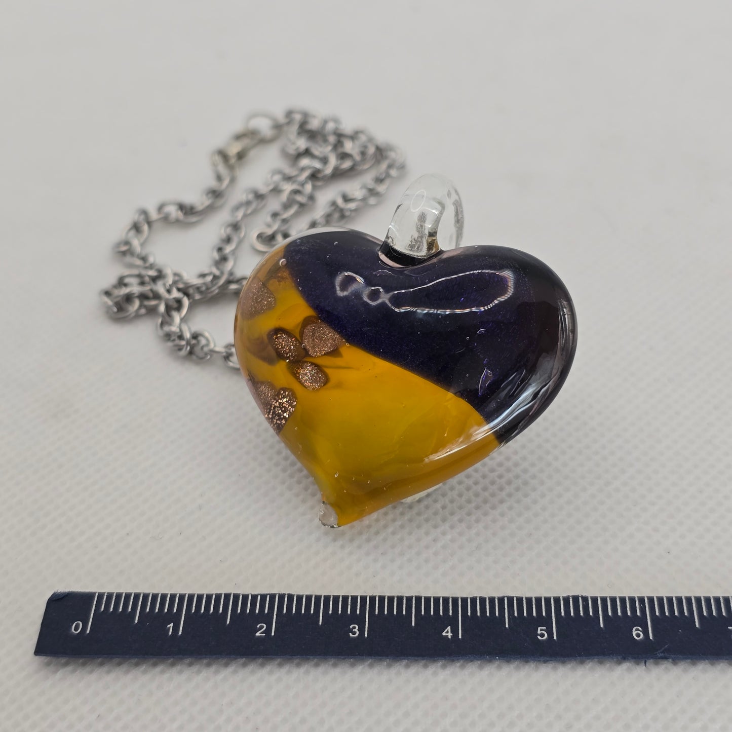 Dichroic glass pendant, heart-shaped