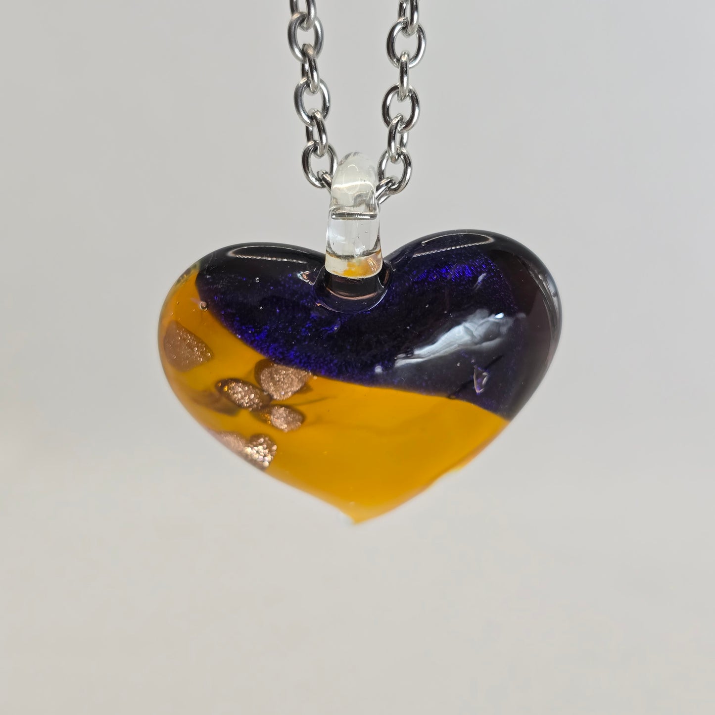 Dichroic glass pendant, heart-shaped