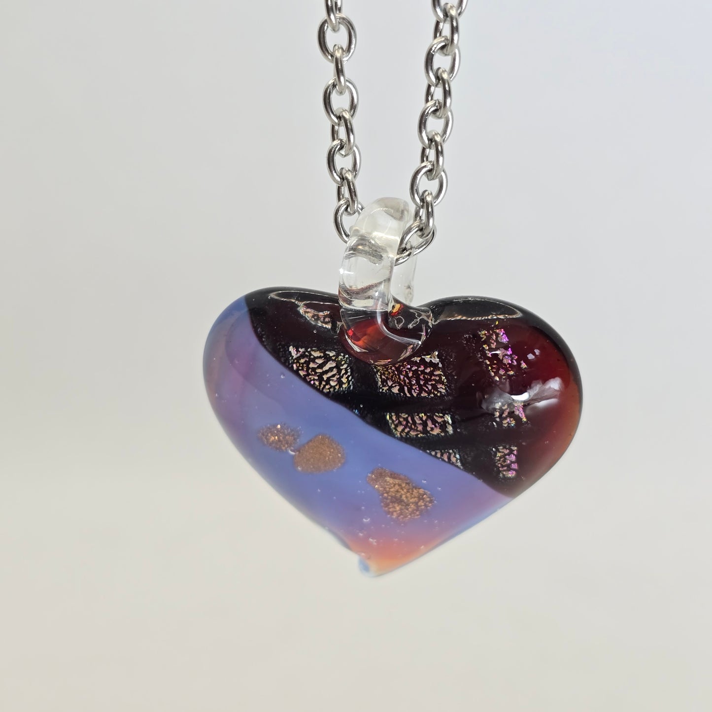 Dichroic glass pendant, heart-shaped
