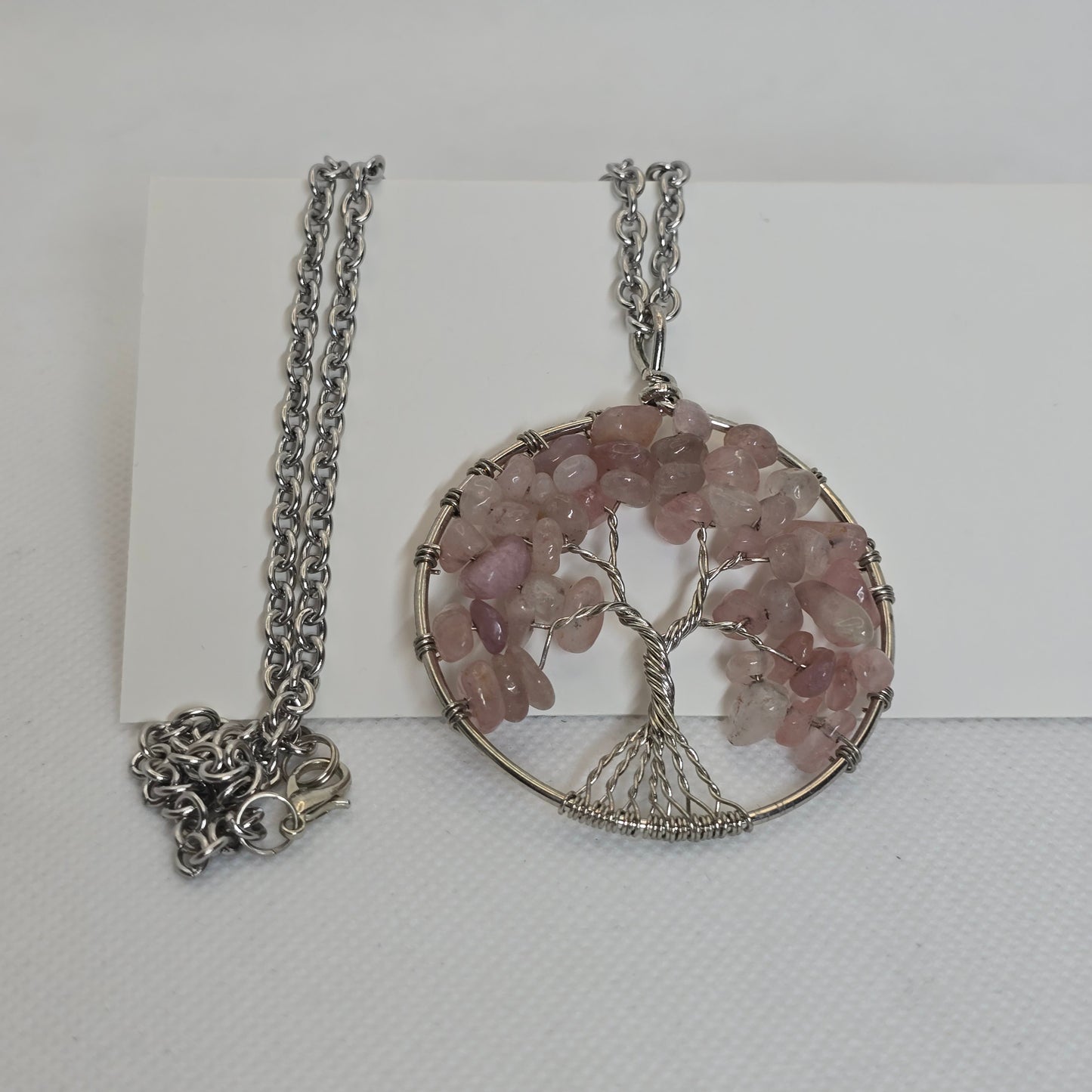 Tree of life pendant necklace - Rose Quartz