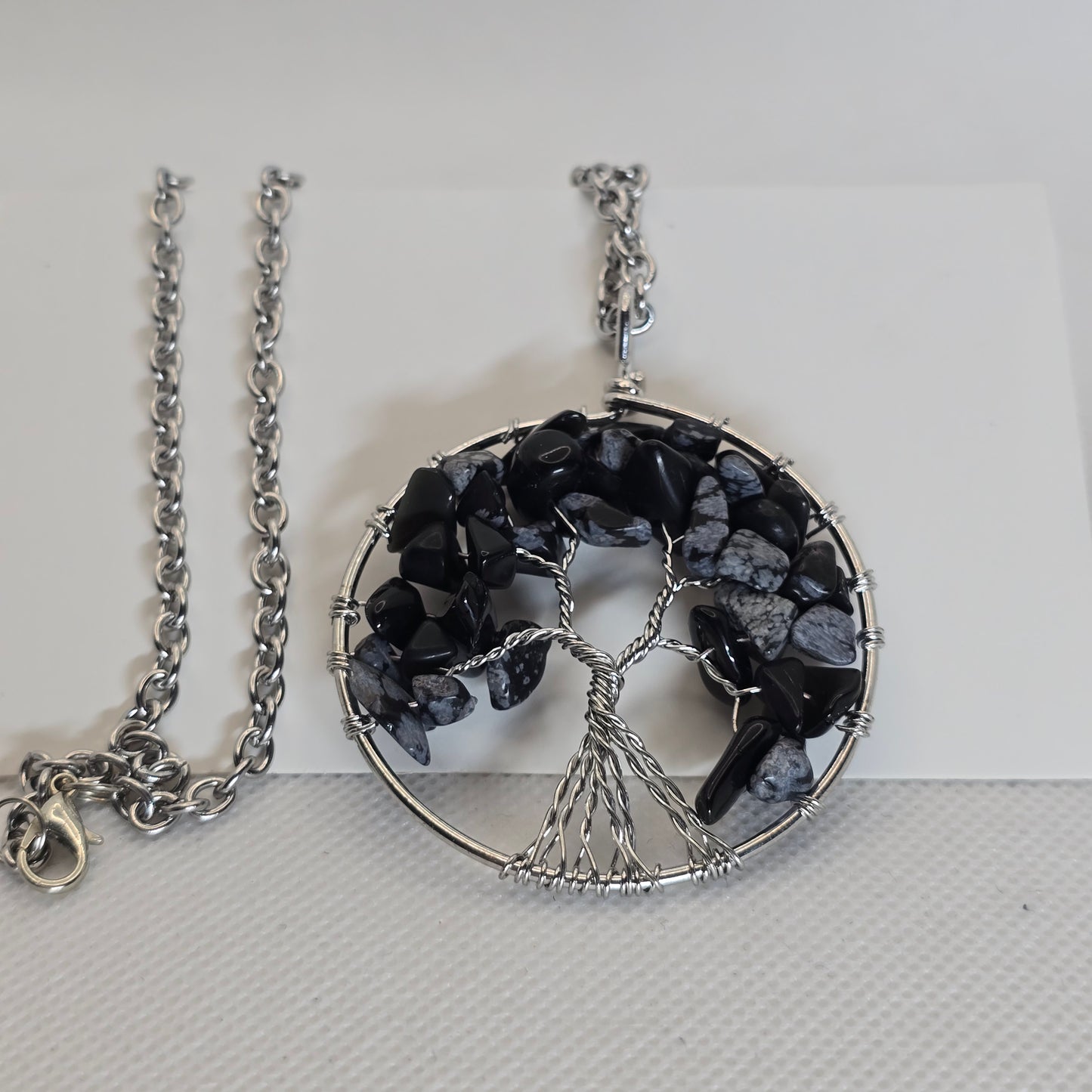 Tree of Life pendant necklace - Smoky Quartz & Obsidian
