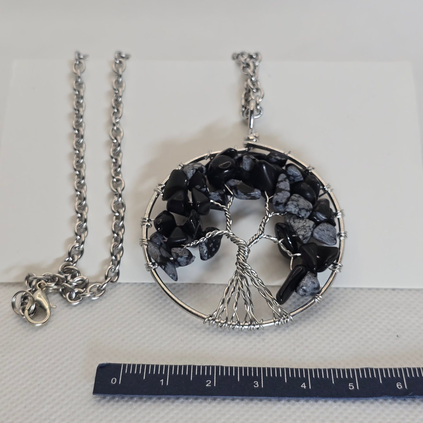 Tree of Life pendant necklace - Smoky Quartz & Obsidian