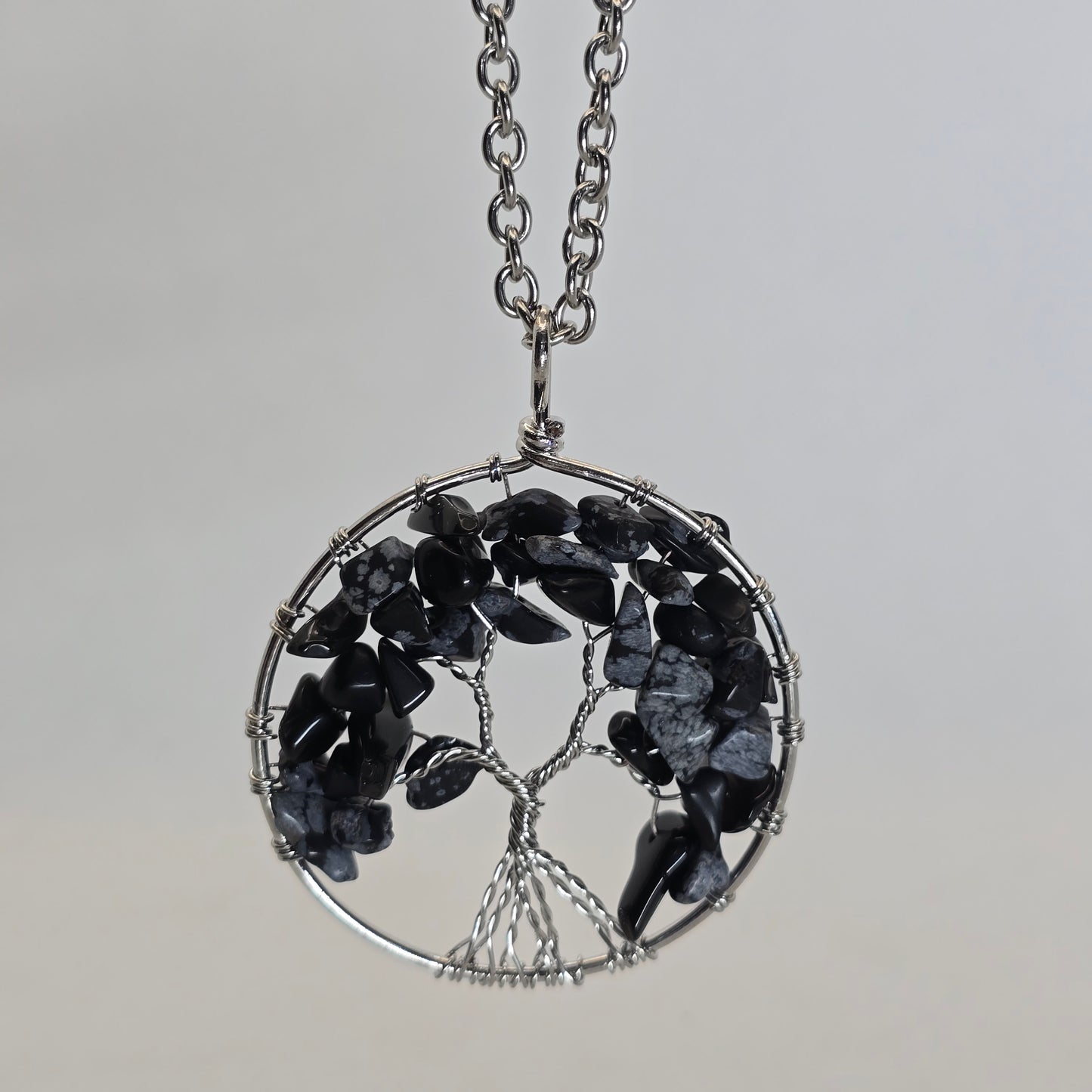 Tree of Life pendant necklace - Smoky Quartz & Obsidian