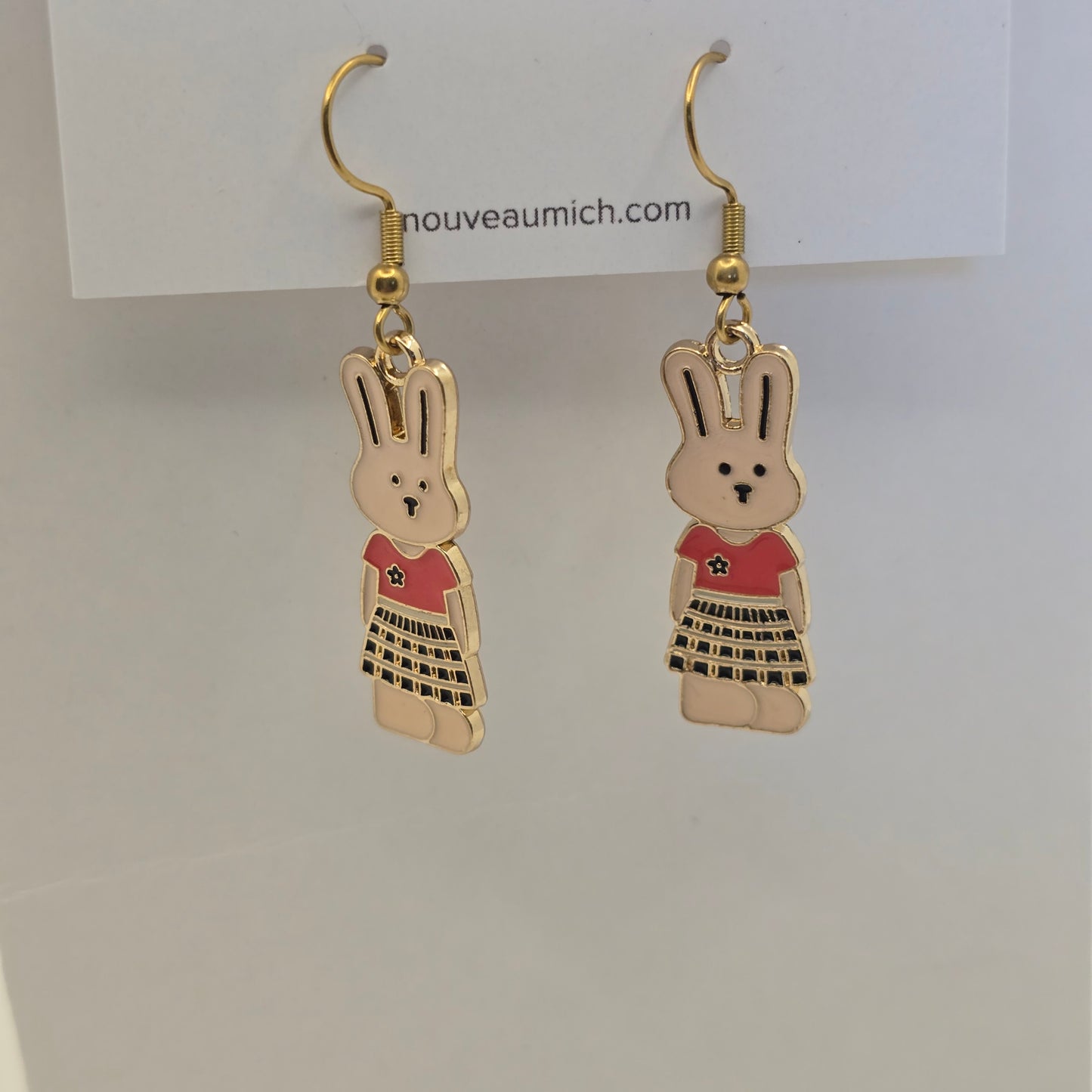 Earrings: bunnies, enamel
