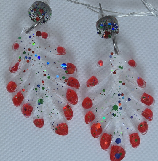 Earrings, resin -  festive monstera drops