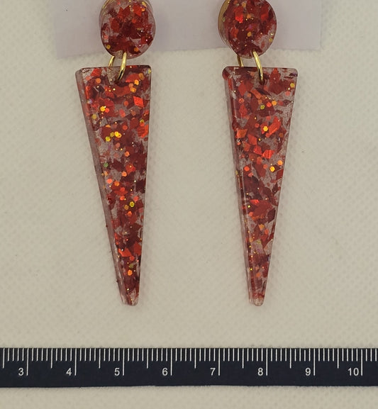 Earrings, resin - glitter red
