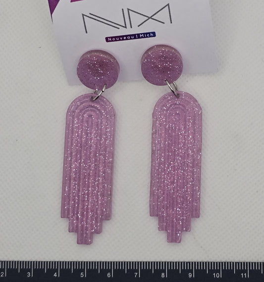 Earrings, resin - pink glitter geometric