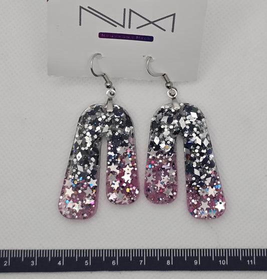Earrings, resin - chunky pink and silver drops
