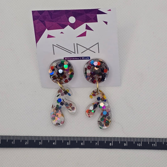 Earrings, resin - multi-colour glitter