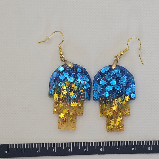 Electric blue and gold glitter statement earrings