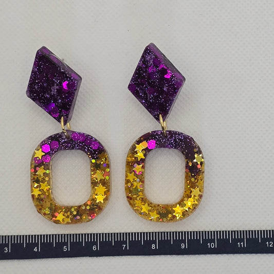 Royal purple and gold sparkle dress earrings