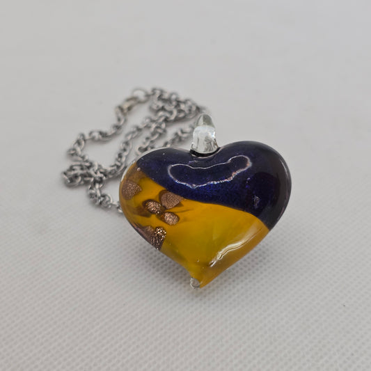 Dichroic glass pendant, heart-shaped
