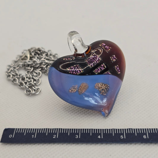 Dichroic glass pendant, heart-shaped