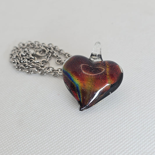 Dichroic glass pendant - heart shape