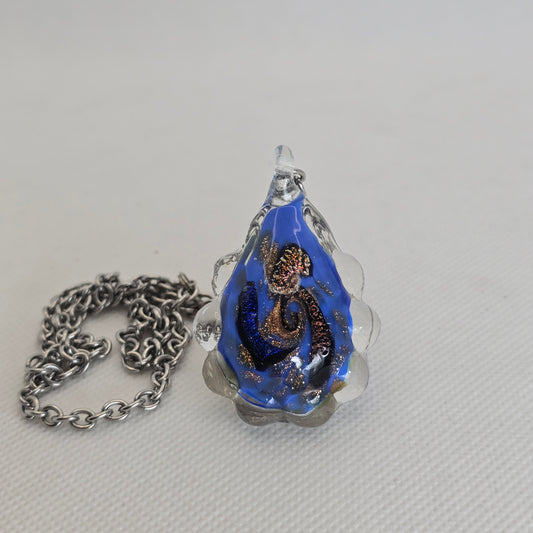 Dichroic glass pendant, irregular oval-shaped