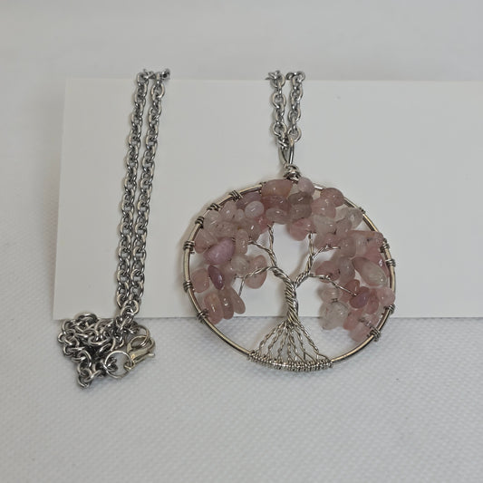 Tree of life pendant necklace - Rose Quartz