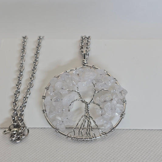 Tree of life pendant necklace -  Clear Quartz